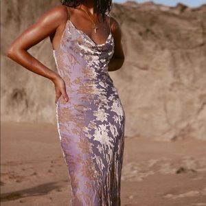 Purple gold velvet maxi dress spaghetti strap